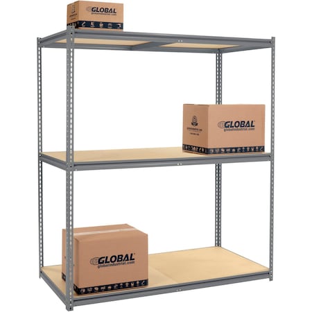 Global Industrial High Cap. Starter Rack 72Wx36Dx96H 3 Levels Wood Deck 1000lb Per Shelf GRY 580933GY